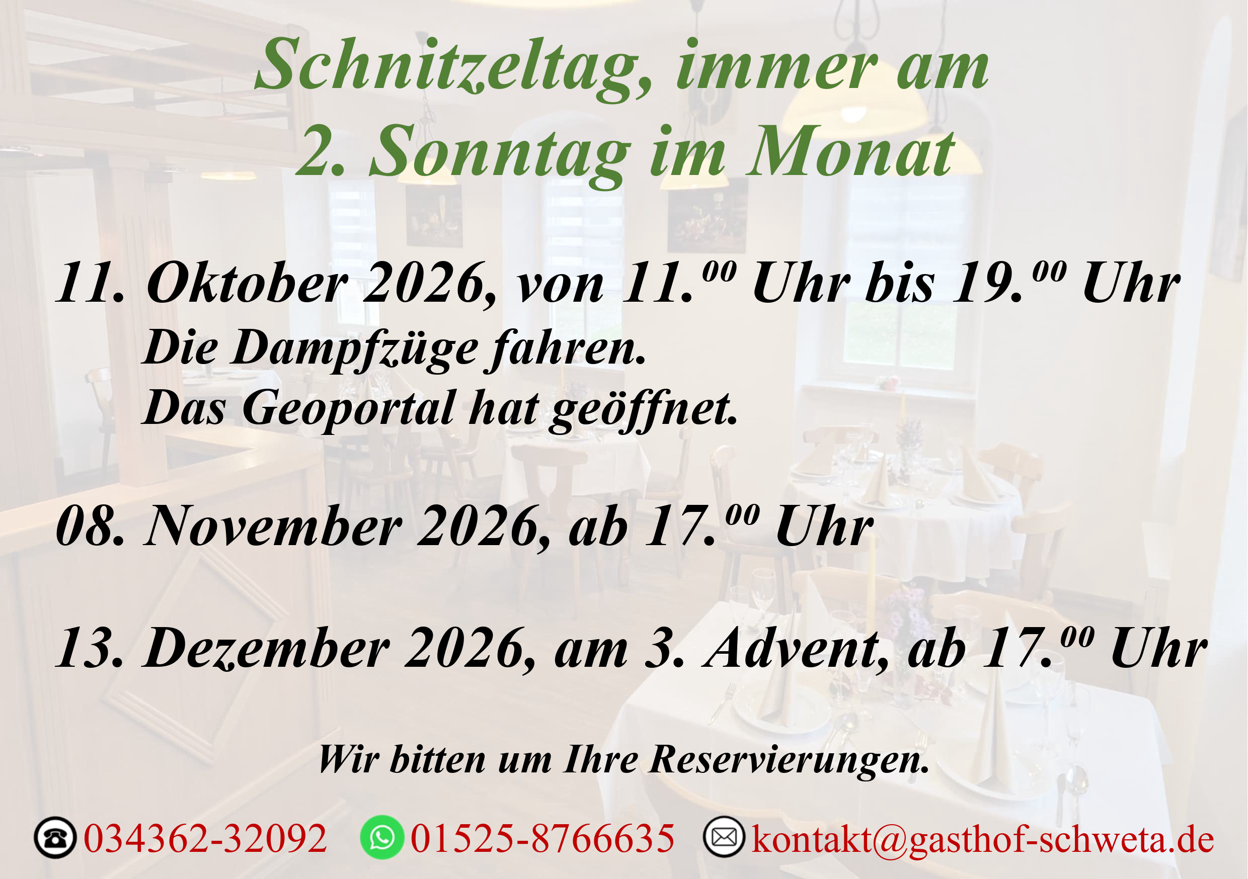 Schnitzeltage im Gasthof Schweta ab Oktober 2026 Schnitzeltage im Gasthof Schweta ab Oktober 2026