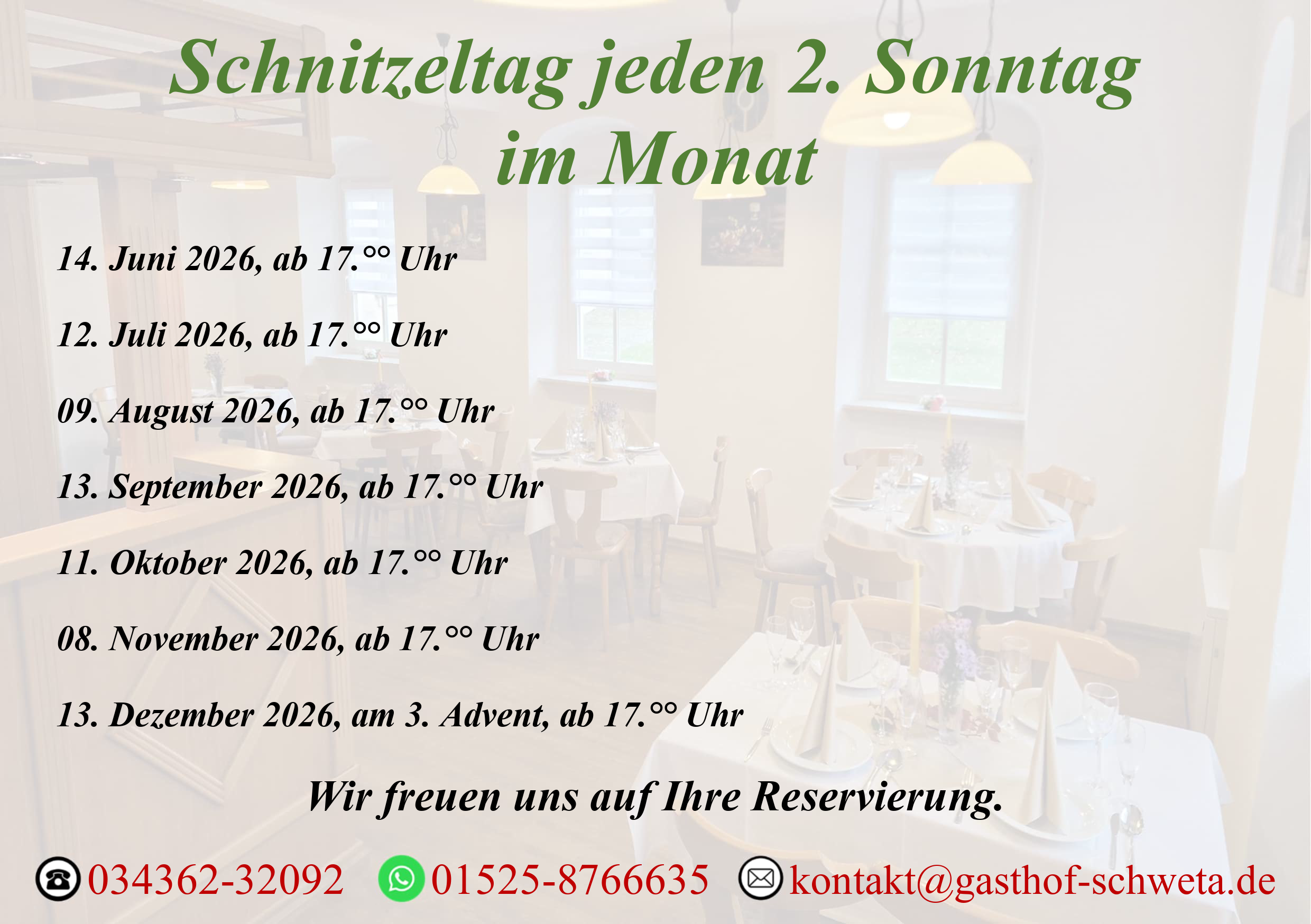 Schnitzeltag 2026 2. Jahreshälfte Schnitzeltag 2026 2. Jahreshälfte