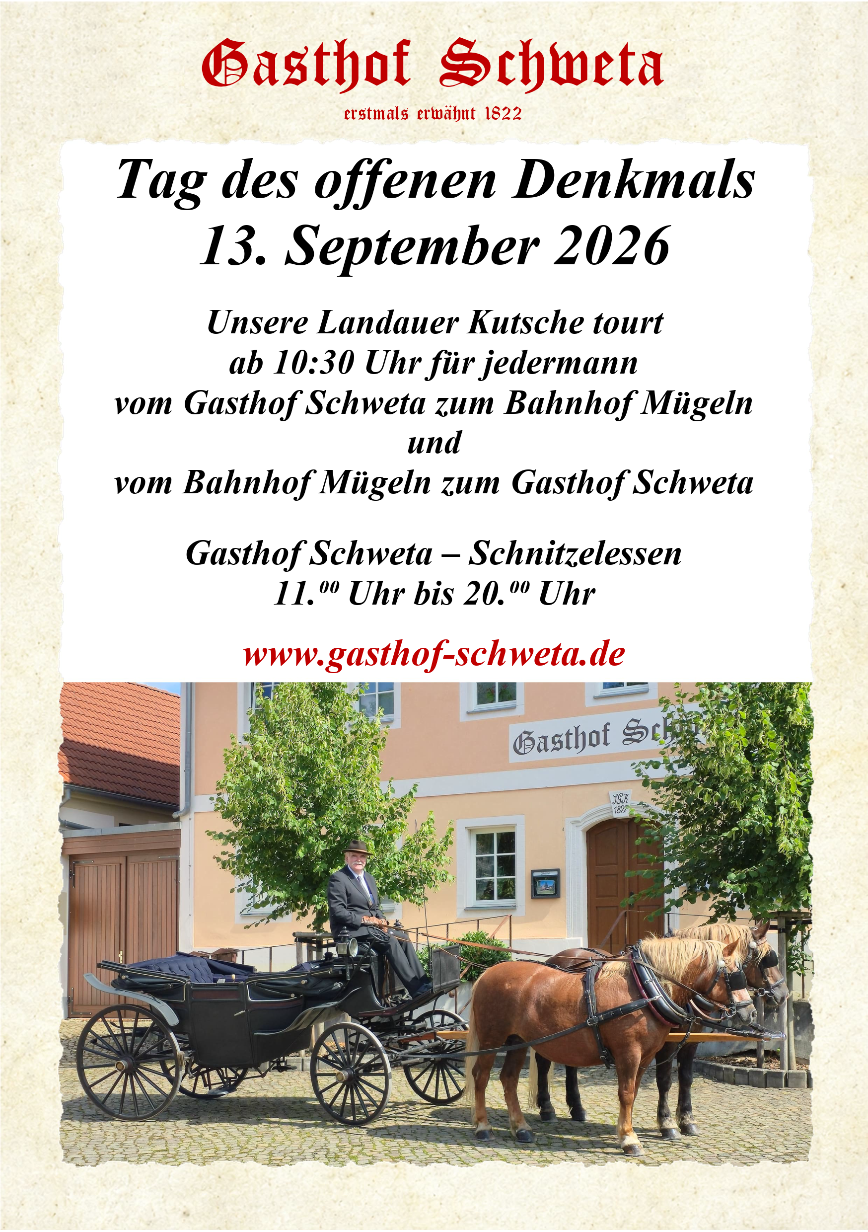 Tag des offenen Denkmals am 13. September 2026 im Gasthof Schweta